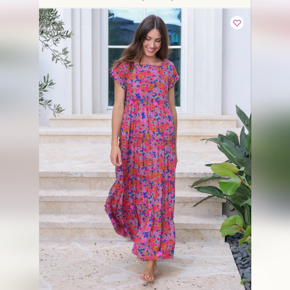 Natural Life Berkley Floral Tiered Maxi Dress Womens XL Bohemian Babydoll